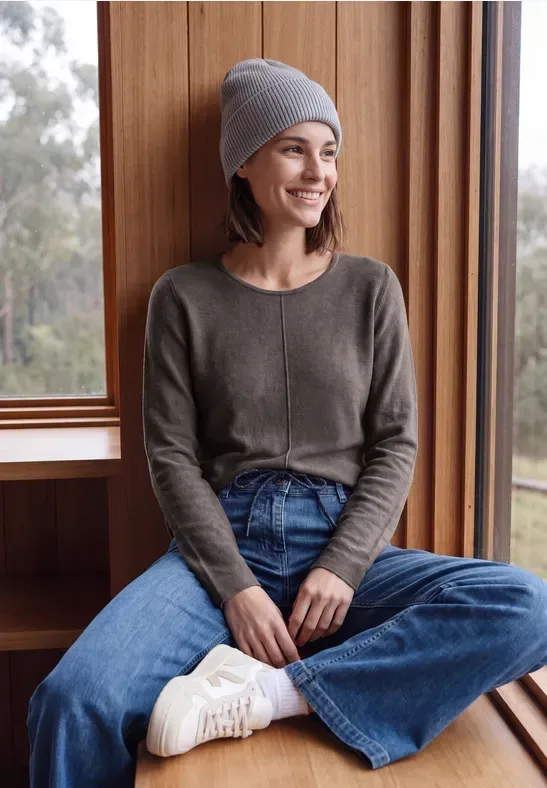 Langarm Pullover mit Rundhals und Struktur
