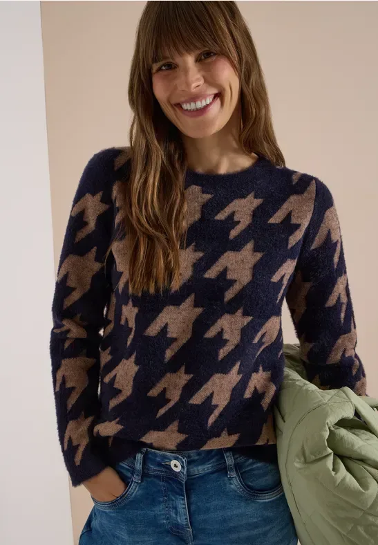 Langarm Pullover mit Houndstoothmuster