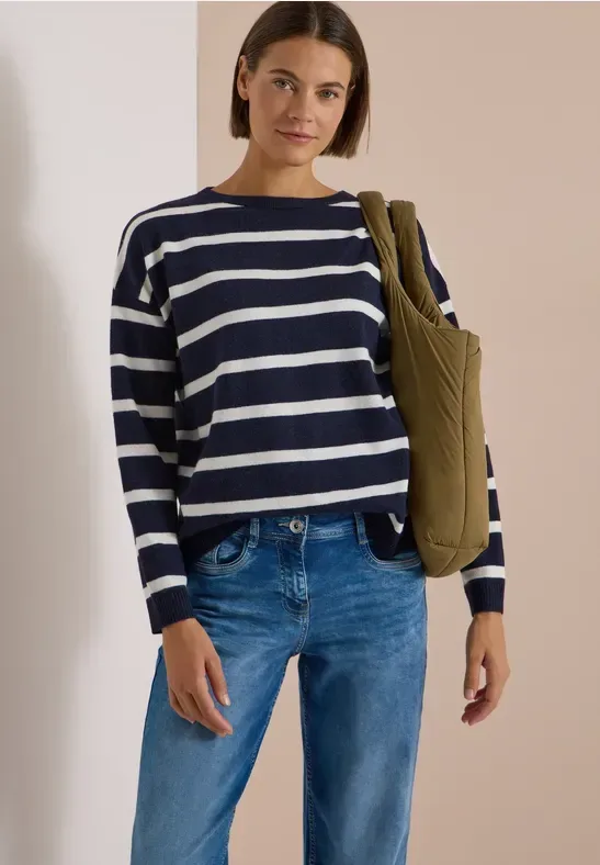 Pullover mit Boat Neck und Streifen