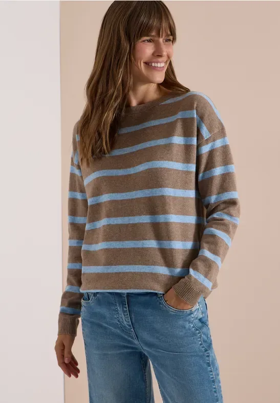 Pullover mit Boat Neck und Streifen