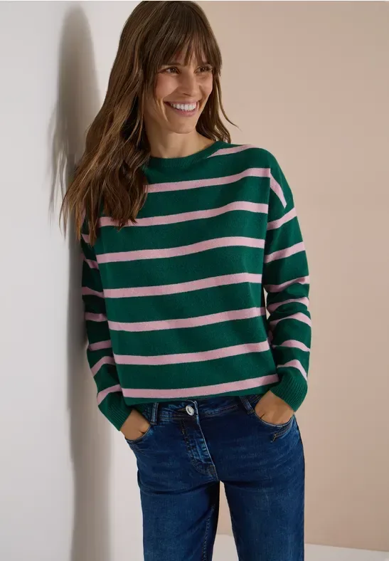 Pullover mit Boat Neck und Streifen