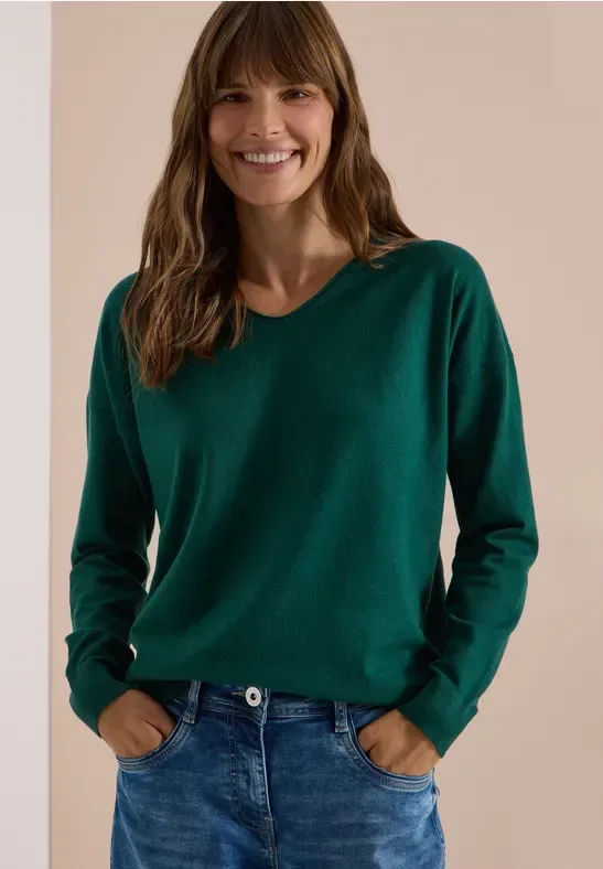 Langarm Pullover mit Rounded V-Neck