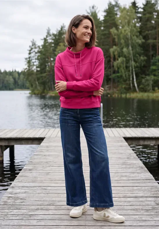 Sweatshirt in Unifarbe mit Funnel Neck
