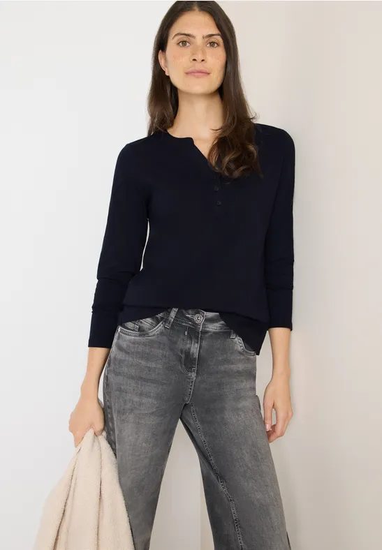 Split Neck Langarmshirt