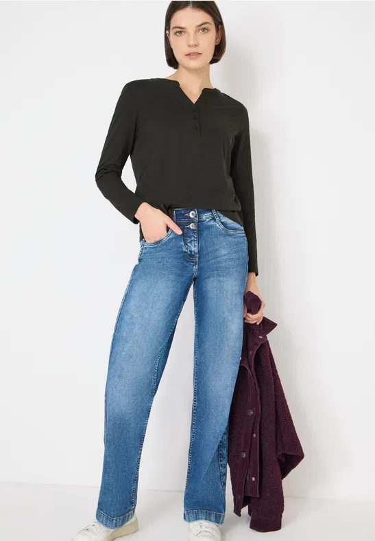 Split Neck Langarmshirt