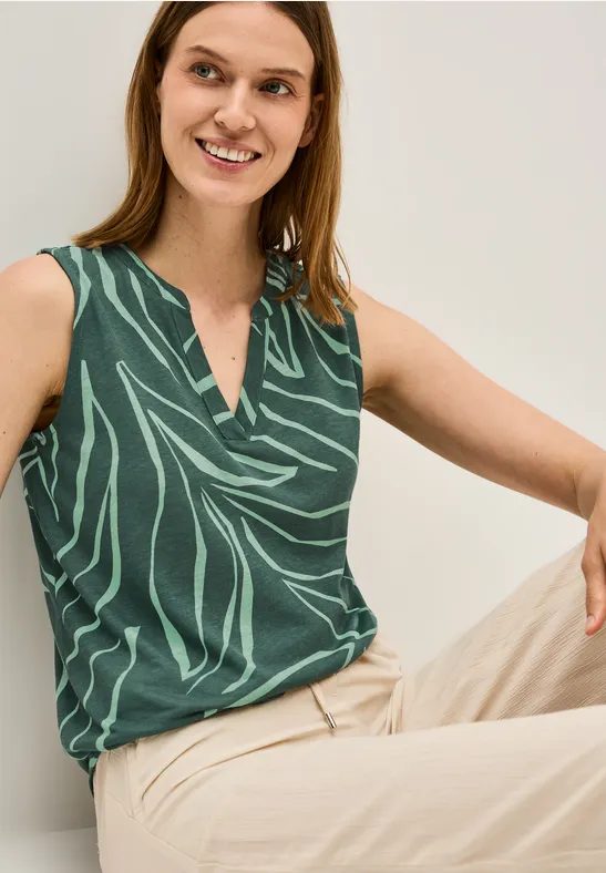 Gemustertes Split Neck Top