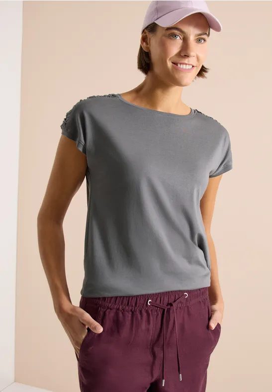 Kurzarm Shirt mit Boatneck und Raffung