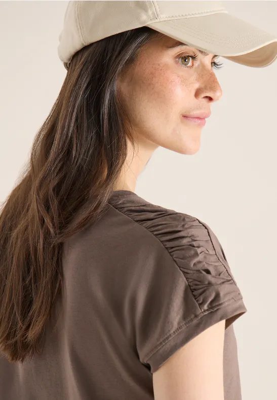 Kurzarm Shirt mit Boatneck und Raffung