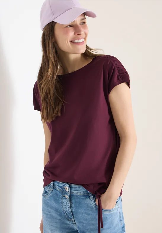 Kurzarm Shirt mit Boatneck und Raffung