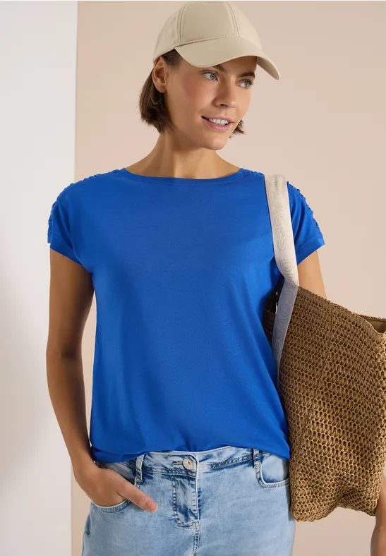 Kurzarm Shirt mit Boatneck und Raffung