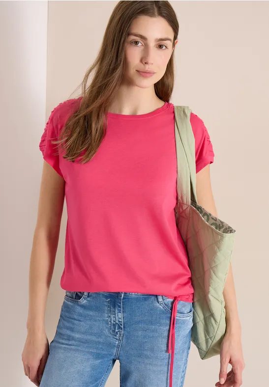 Kurzarm Shirt mit Boatneck und Raffung