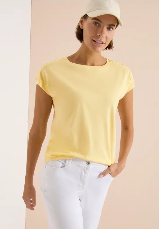 Kurzarm Shirt mit Boatneck und Raffung