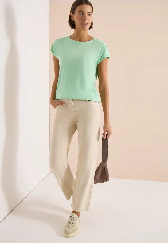 Kurzarm Shirt mit Boatneck und Raffung