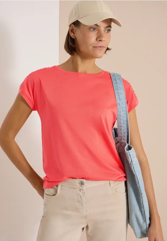 Kurzarm Shirt mit Boatneck und Raffung