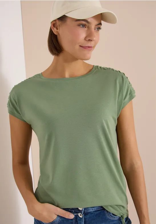 Kurzarm Shirt mit Boatneck und Raffung