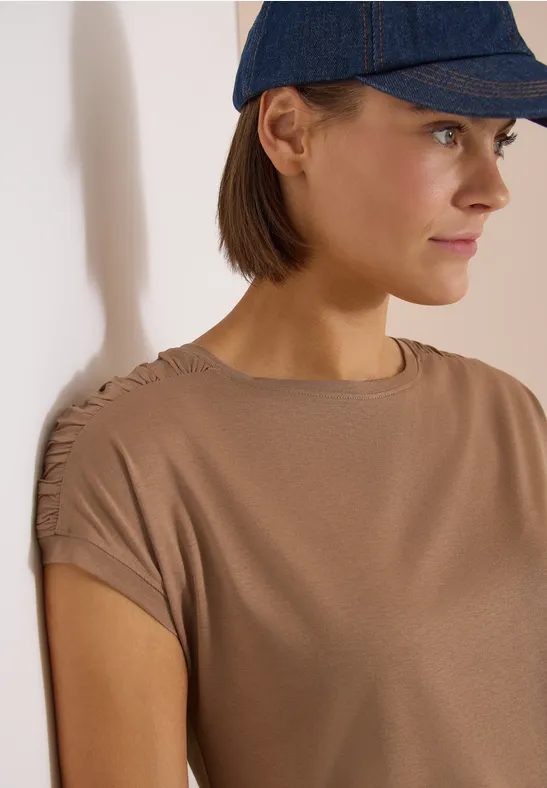 Kurzarm Shirt mit Boatneck und Raffung