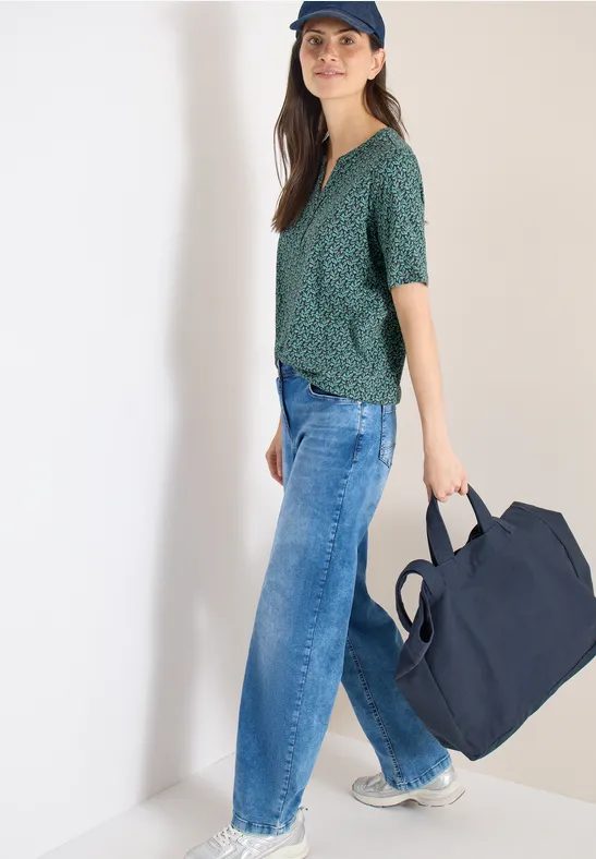 Shirt mit Split Neck und Print