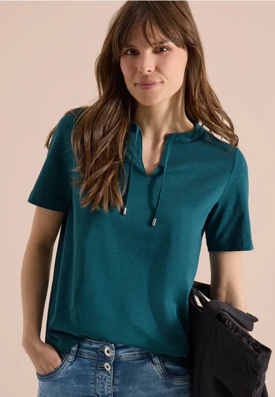 Kurzarm Shirt mit Split Neck