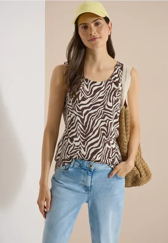 Cecil Shirttop Sommertop, Baumwolle, mit Smokdetail