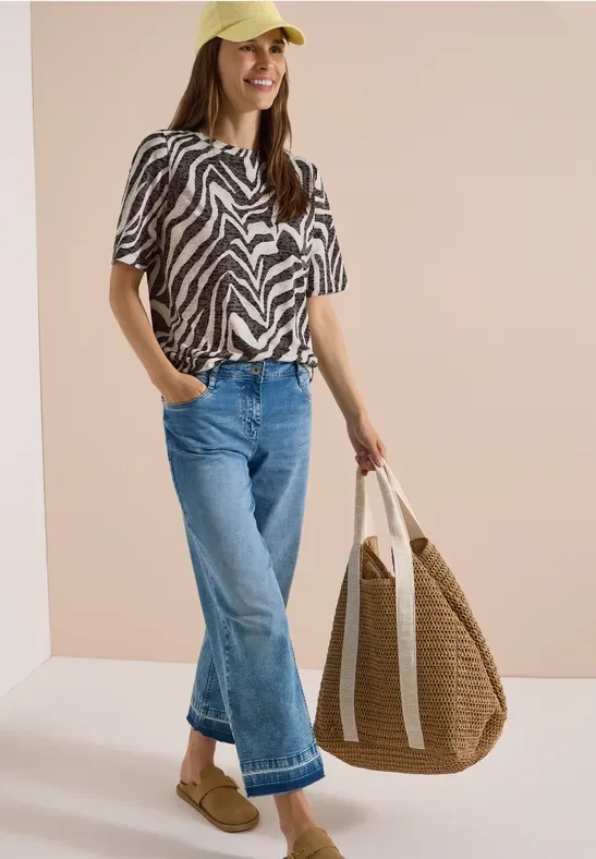 Cecil Print-Shirt Ausbrenner-Optik, elastischer Saum, Viskosemix