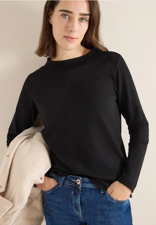 Funnelneck Shirt in Unifarbe