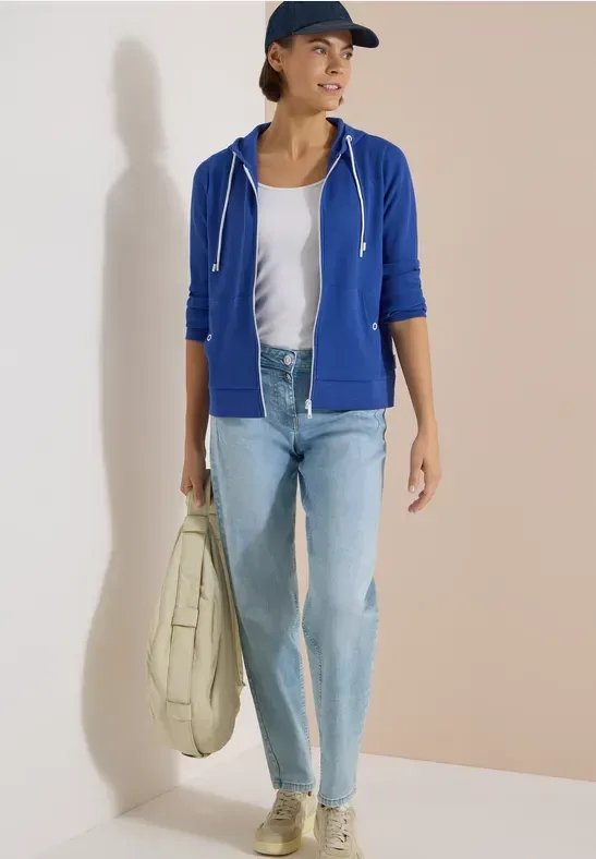Cecil Kapuzensweatjacke mit Struktur und seitlichen Taschen mit Knopf