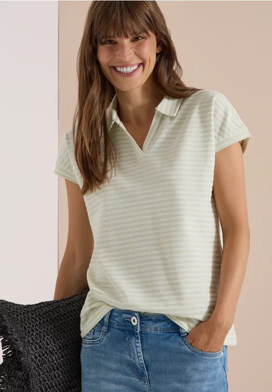 Kurzarm Poloshirt mit Streifenstruktur