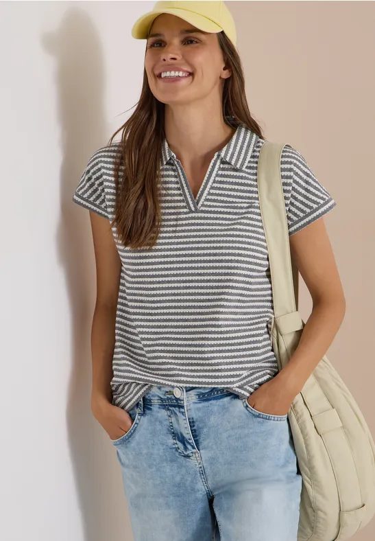 Kurzarm Poloshirt mit Streifenstruktur