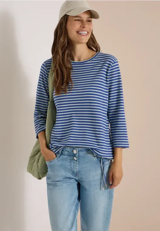 3/4-Arm Shirt mit Rundhals und Streifen