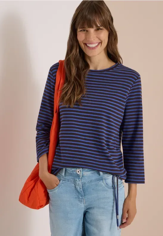 3/4-Arm Shirt mit Rundhals und Streifen