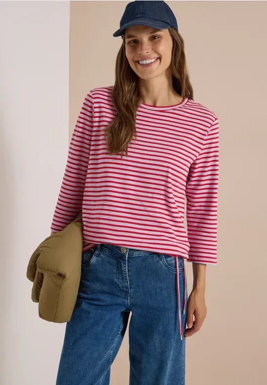3/4-Arm Shirt mit Rundhals und Streifen