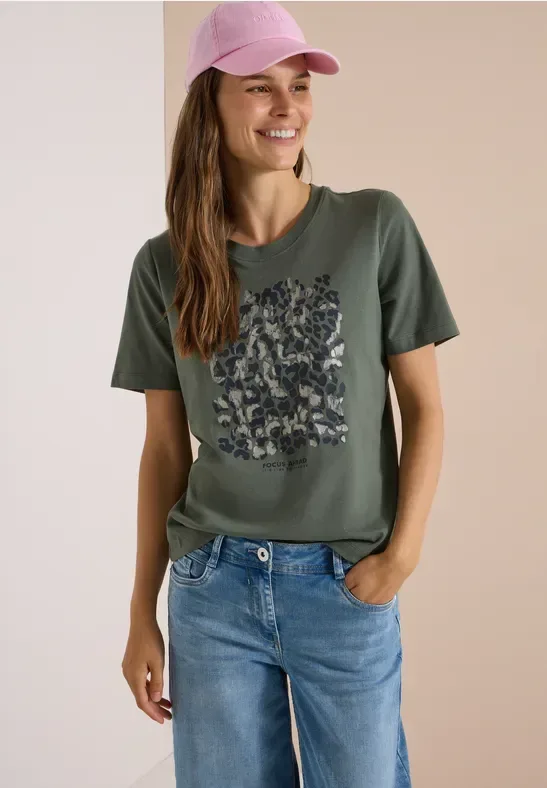 T-Shirt mit Leo-Print und Foliendetails