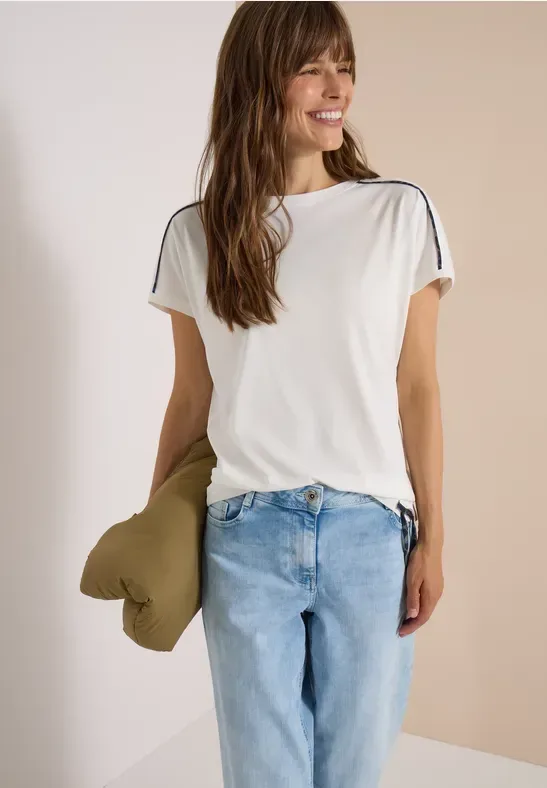 T-Shirt mit Boat Neck und Leo-Piping