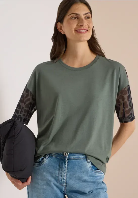 T-Shirt mit Mesh-Details im Leo-Look
