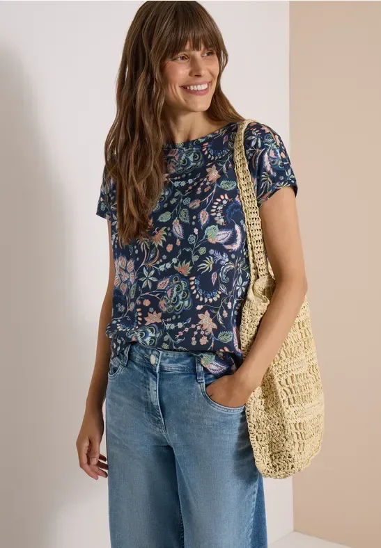 T-Shirt mit Boat Neck und Print