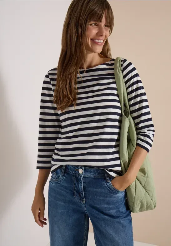 Basic Shirt mit Boat Neck und Streifen