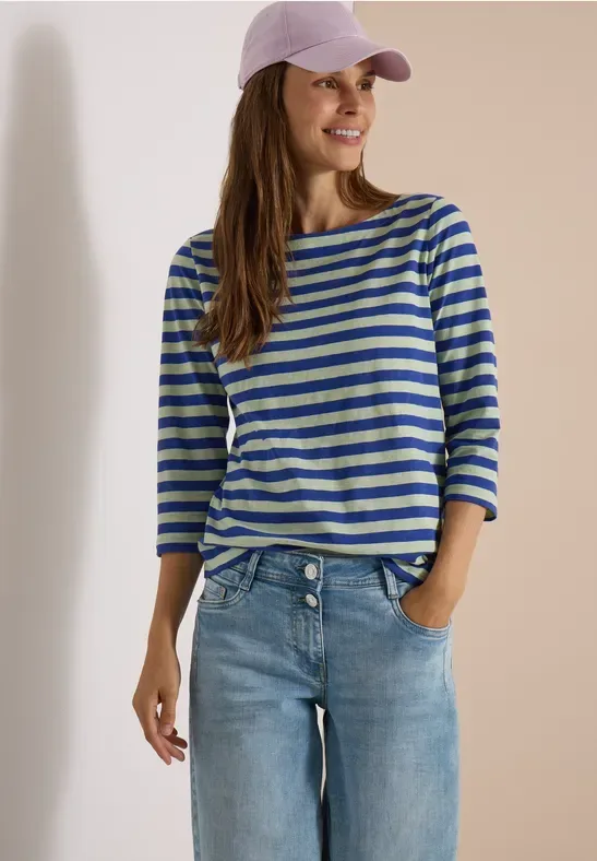 Basic Shirt mit Boat Neck und Streifen