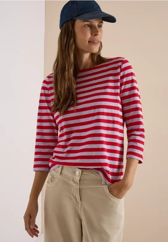 Basic Shirt mit Boat Neck und Streifen