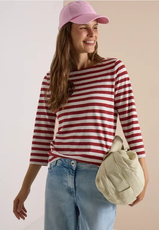 Basic Shirt mit Boat Neck und Streifen