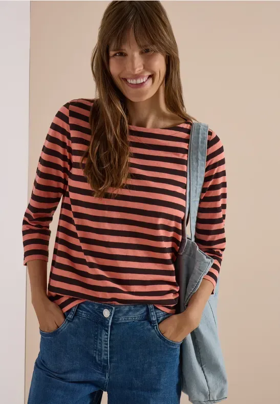 Basic Shirt mit Boat Neck und Streifen