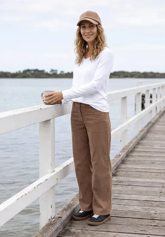 Langarm Shirt in Unifarbe mit V-Neck