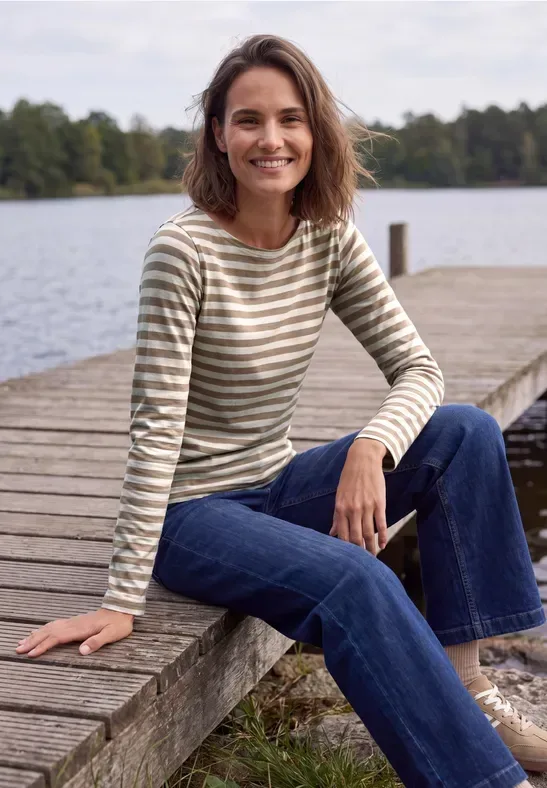 Langarm Shirt mit Boat Neck und Streifen