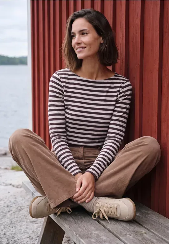 Langarm Shirt mit Boat Neck und Streifen