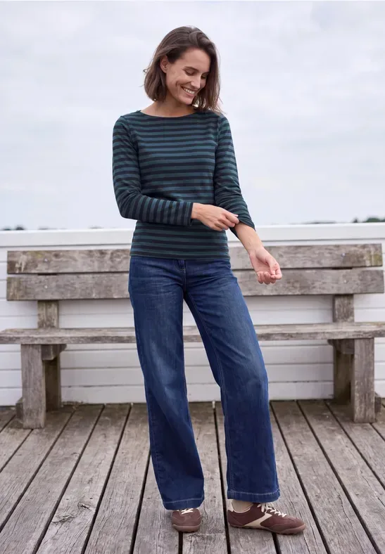 Langarm Shirt mit Boat Neck und Streifen