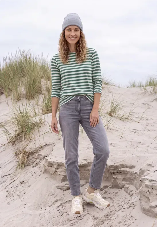 Langarm Shirt mit Boat Neck und Streifen