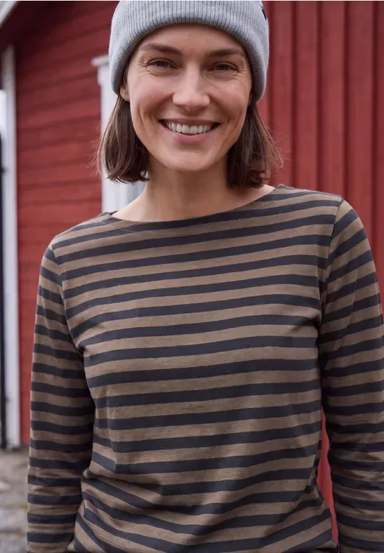 Langarm Shirt mit Boat Neck und Streifen