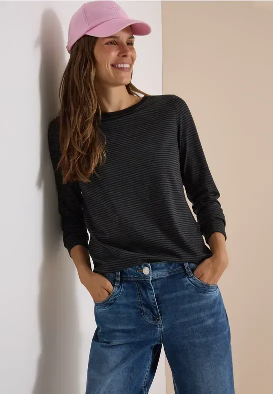 Langarm Shirt mit Boat Neck und Streifen