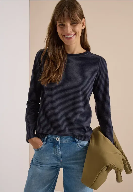 Langarm Shirt mit Boat Neck und Streifen
