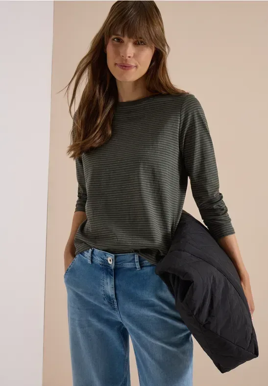 Langarm Shirt mit Boat Neck und Streifen
