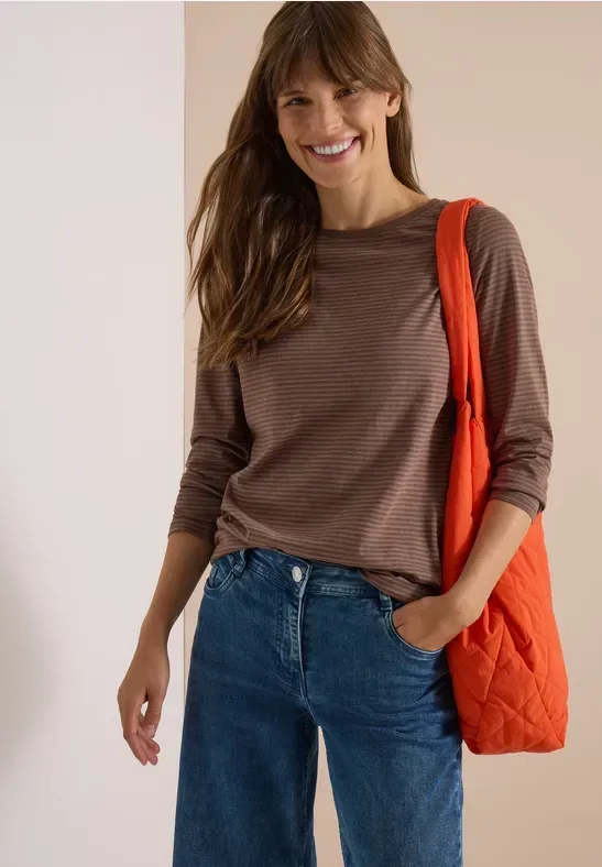 Langarm Shirt mit Boat Neck und Streifen
